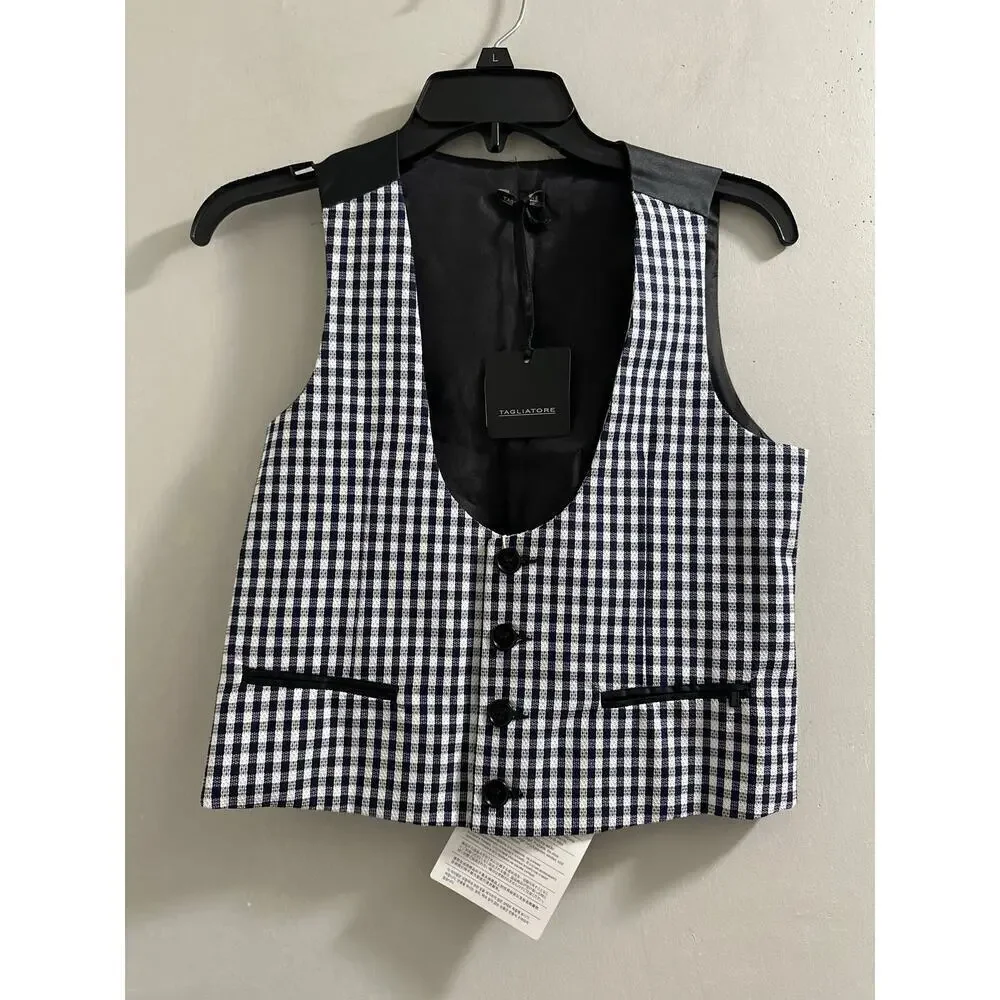 🔥FLASH SALE🔥‎ tagliatore kids vest checkered print navy and white size 8 boys